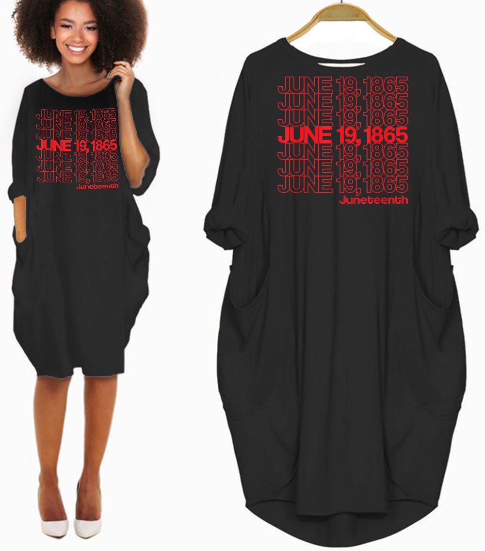 Melanin Dresses Juneteenth Freedom Day Emancipation Day Beautiful African American Female Long Sleeve Pocket Dress African Clothing Styles