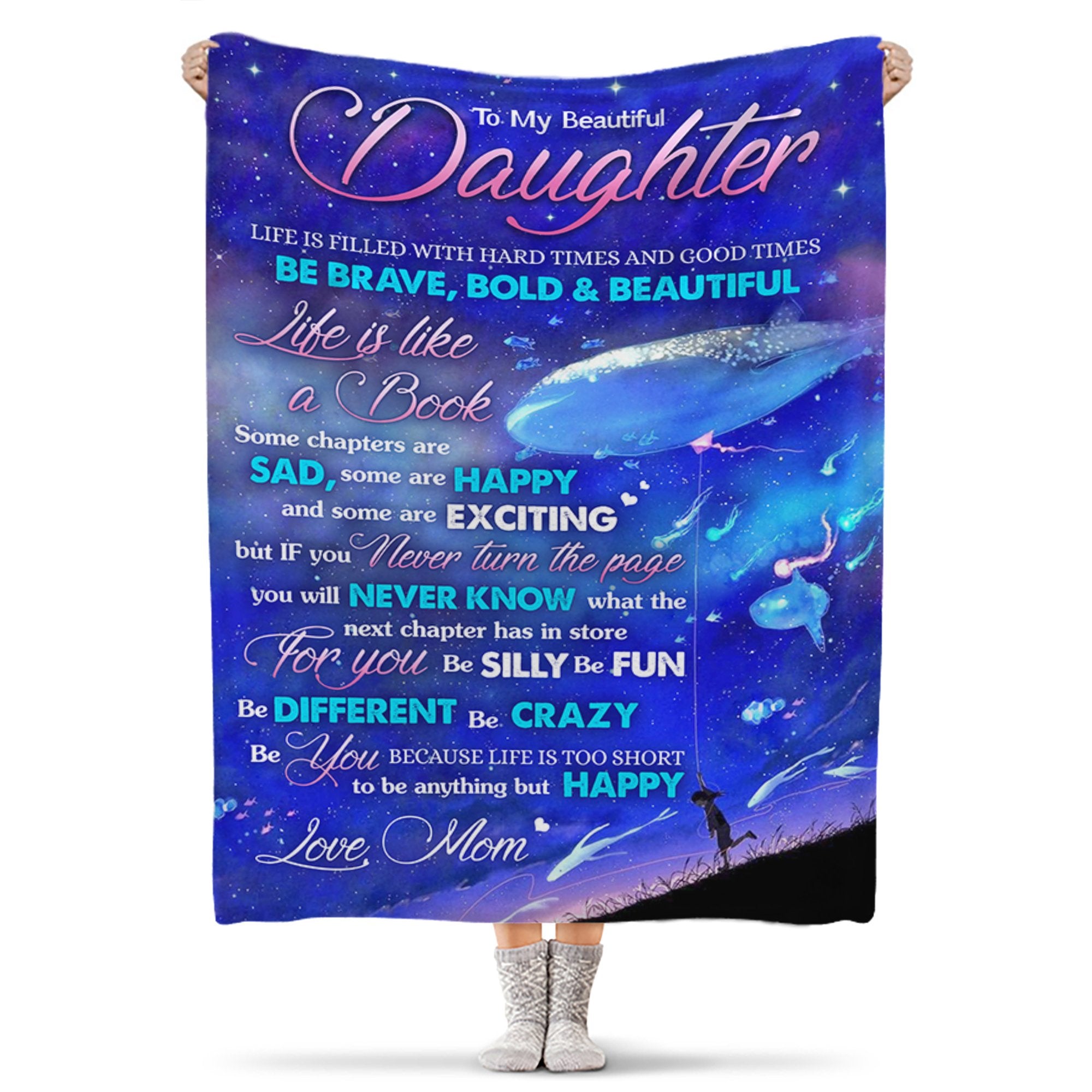 Personalized Throw Sherpa Blanket To My Daughter Be Brave Bold And Beautiful From Mom Magic Ocean Whale Galaxy Blanket