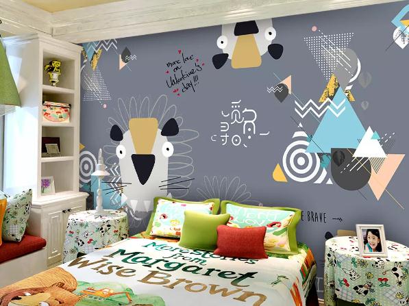 3D Cartoon Animal Grey Wall Mural Wallpaper 131