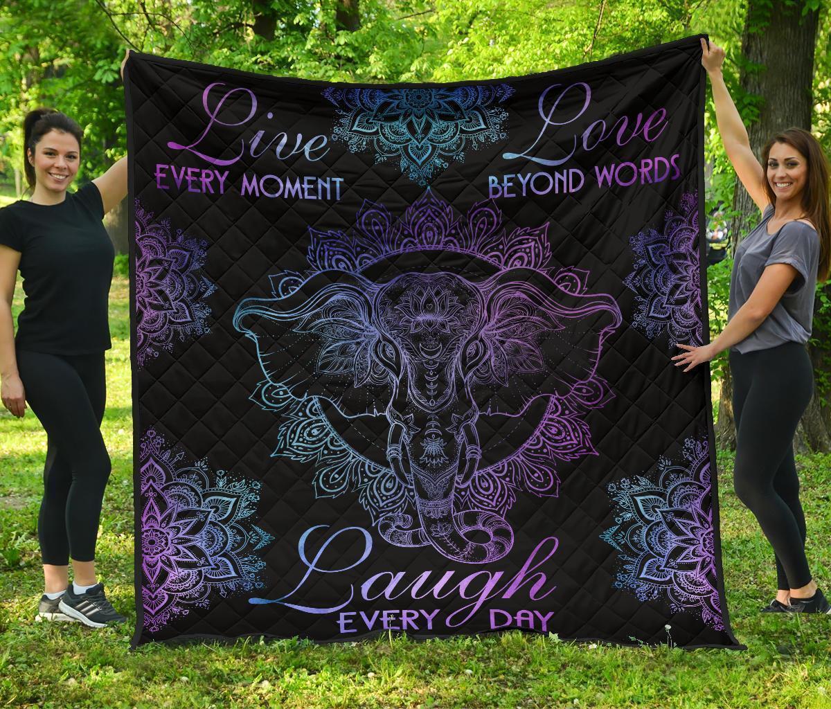 Live Love Laugh Elephant Quilt Blanket Gift For Yoga And Elephant