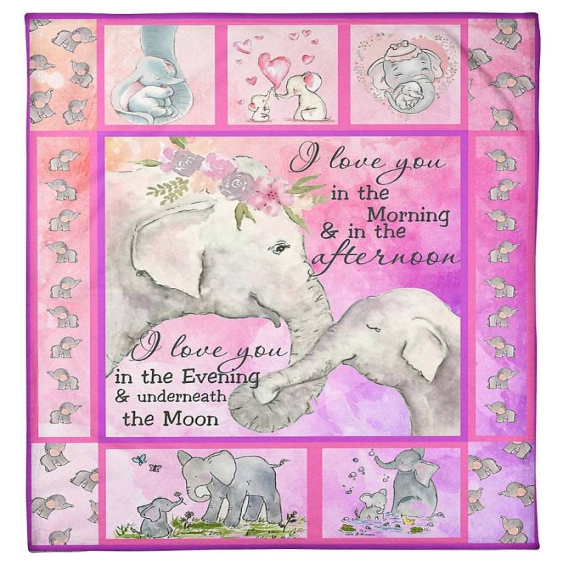 I Love You Underneath The Moon Elephants Design Gifts For Lovers Fleece Blanket