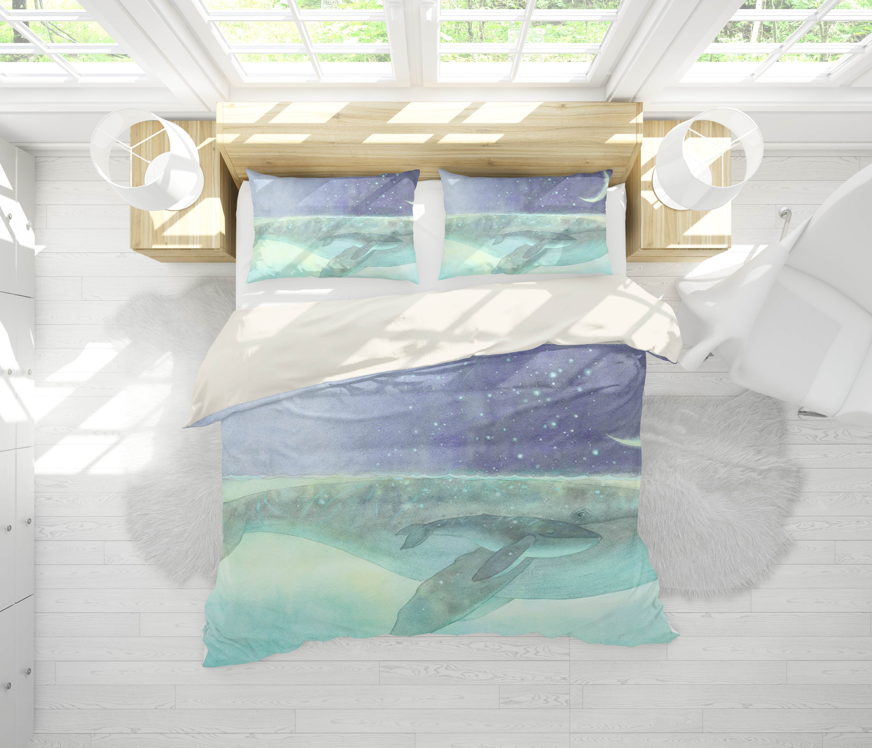 3D Blue Star Whale Quilt Cover Set Bedding Set Pillowcases 187