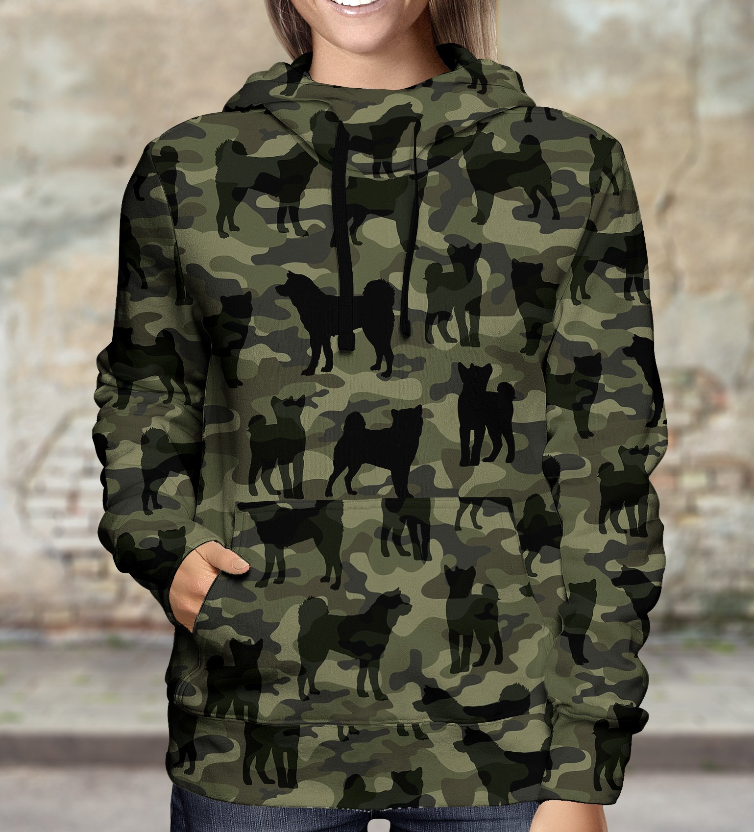 Street Style With Akita Inu Camo Hoodie V1