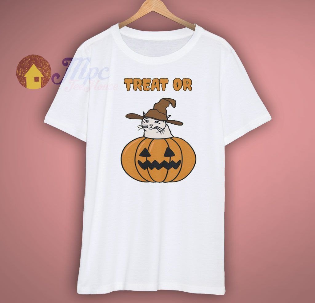 Crying Cat Meme In Pumpkin For Halloween Shirt