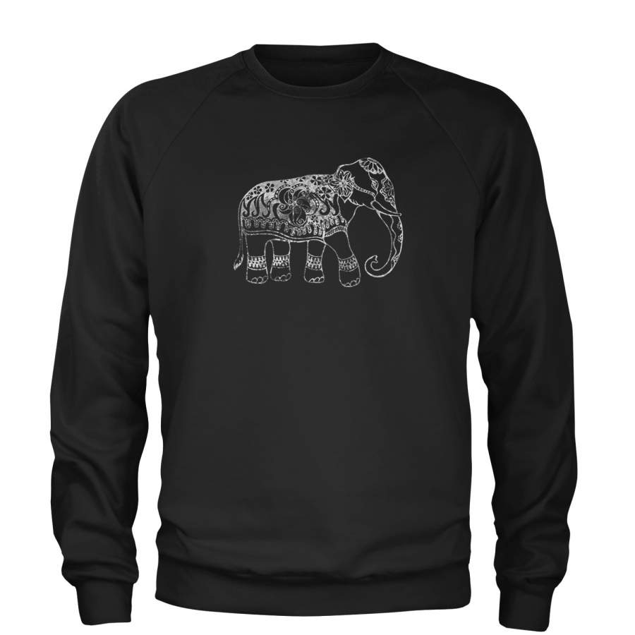 Sacred Elephant Distressed Look Adult Crewneck Sweatshirt