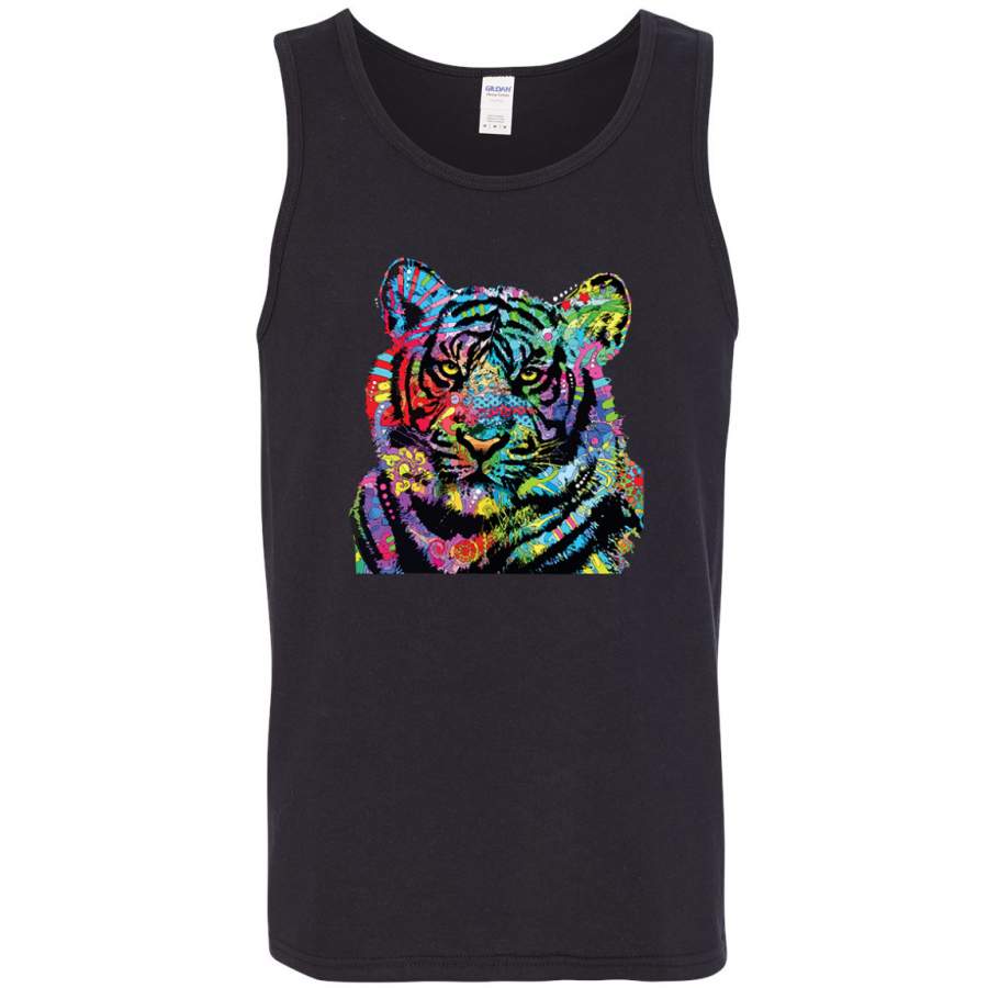 Cool Rainbow Neon Trippy Jungle Tiger Face Animal Lover Mens Tank Top