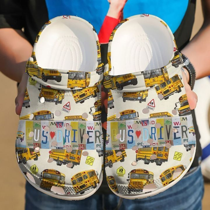 Yellow School Bus Driver Text Collection Clogs Shoes