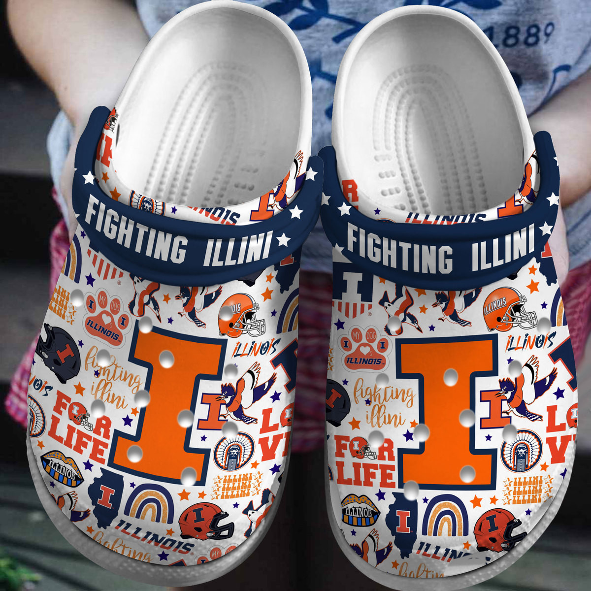 Illinois Fighting Illini NCAA Sport Crocss Crocband Clogs Shoes Comfortable For Men Women and Kids