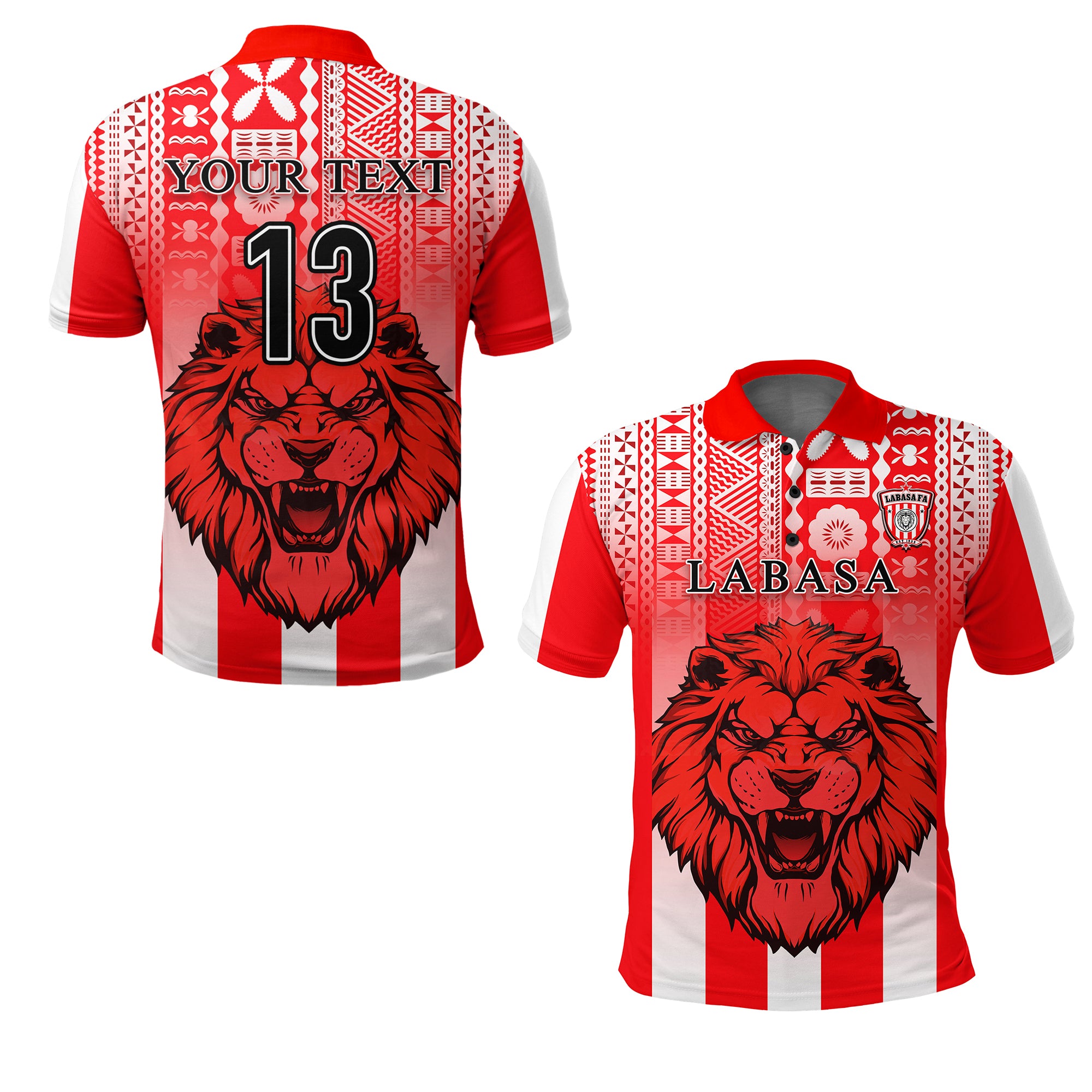 (Custom Personalised) Football Labasa Fa Polo Shirt  Red Lion Fiji – Custom Text And Number Lt13