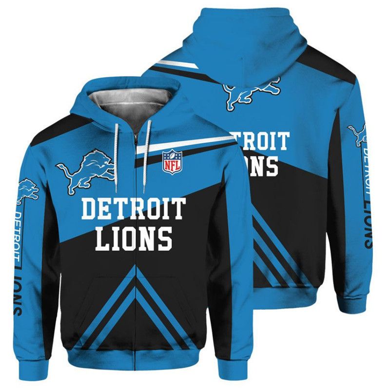 Men’s Detroit Lions Soft Fleece Pullover Zip Hoodie Sweatshirt