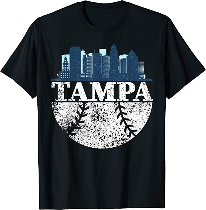 Vintage Tampa-Bay-Baseball-City Skyline TB Classic Ray Gift T-Shirt