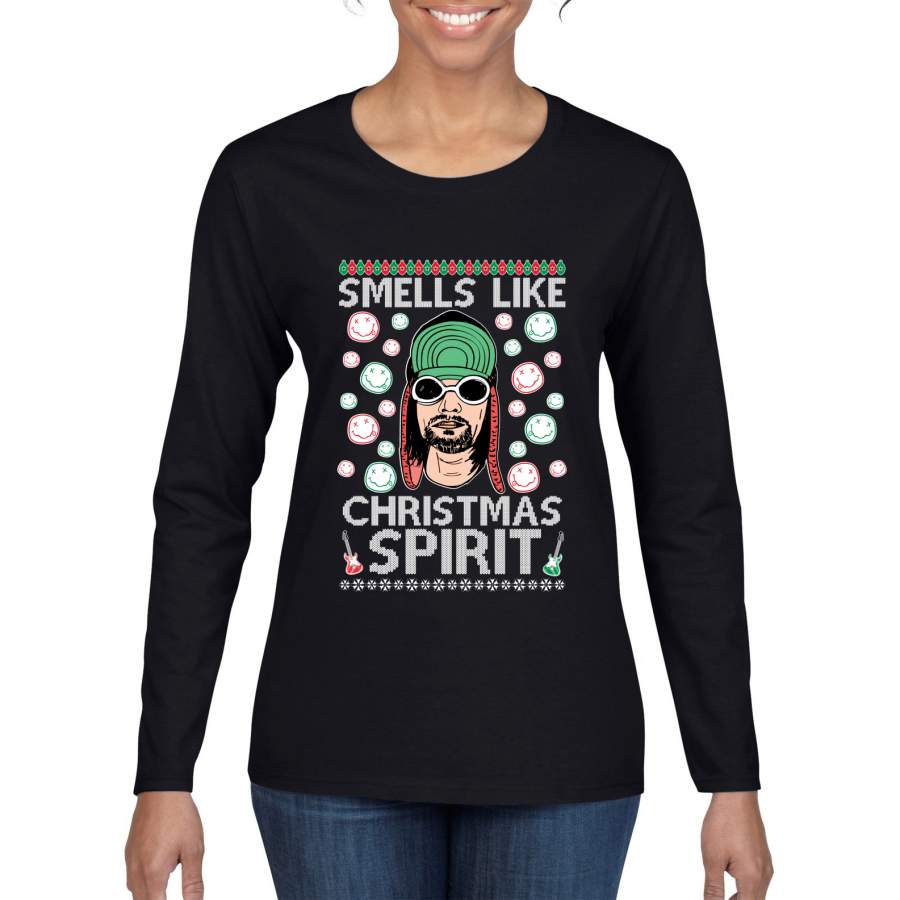 Smells Like Christmas Spirit Ugly Christmas Sweater Christmas Womens Graphic Long Sleeve T-Shirt