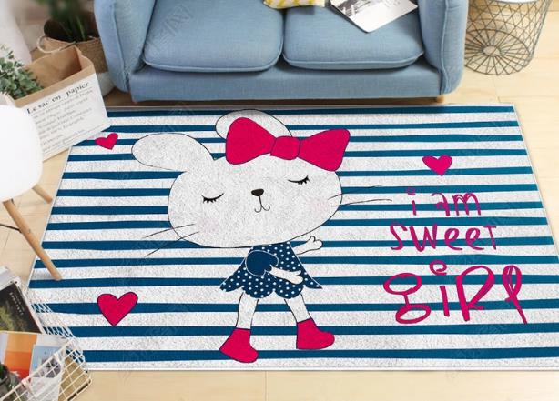 3D Cartoon Rabbit Blue Non-Slip Rug Mat 6