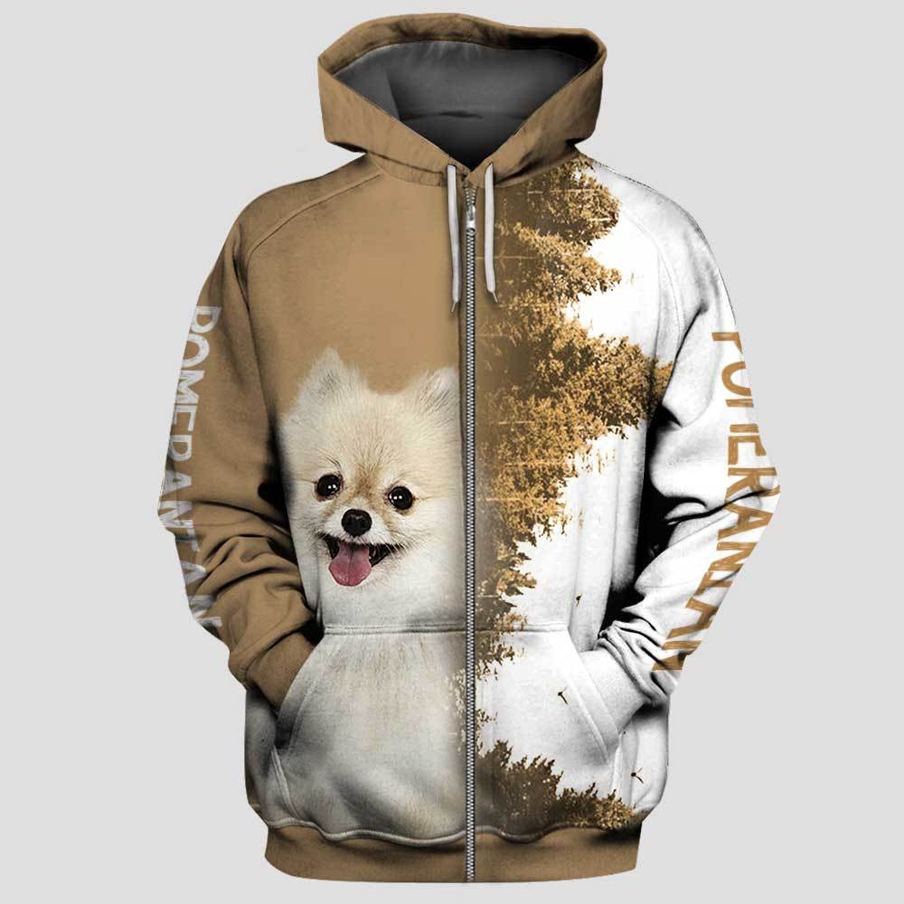Pomeranian Forest 3D Zip Hoodie And Unisex Tee Full Printing