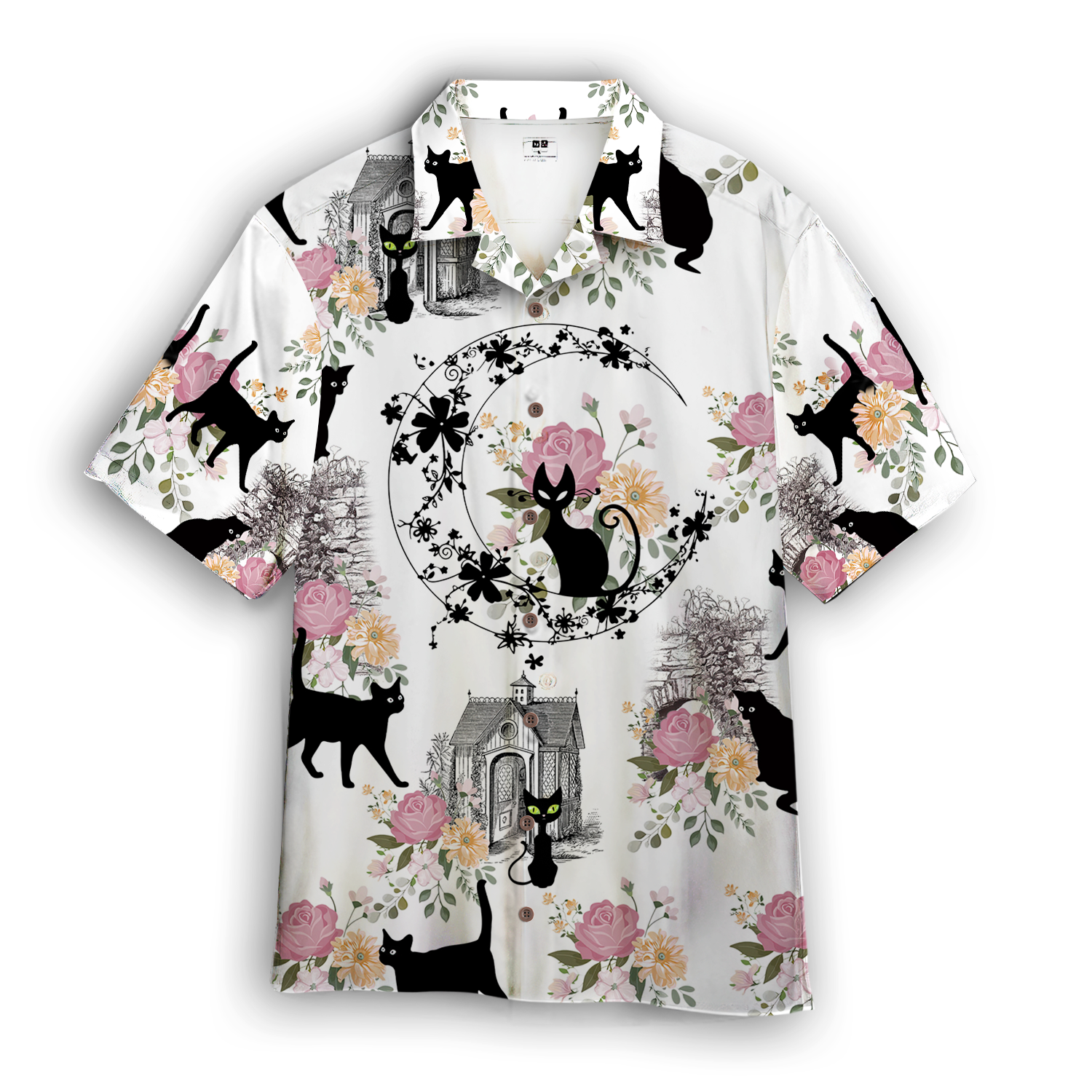 Black Cats With Flowers Hawaiian Shirt – For Men And Women