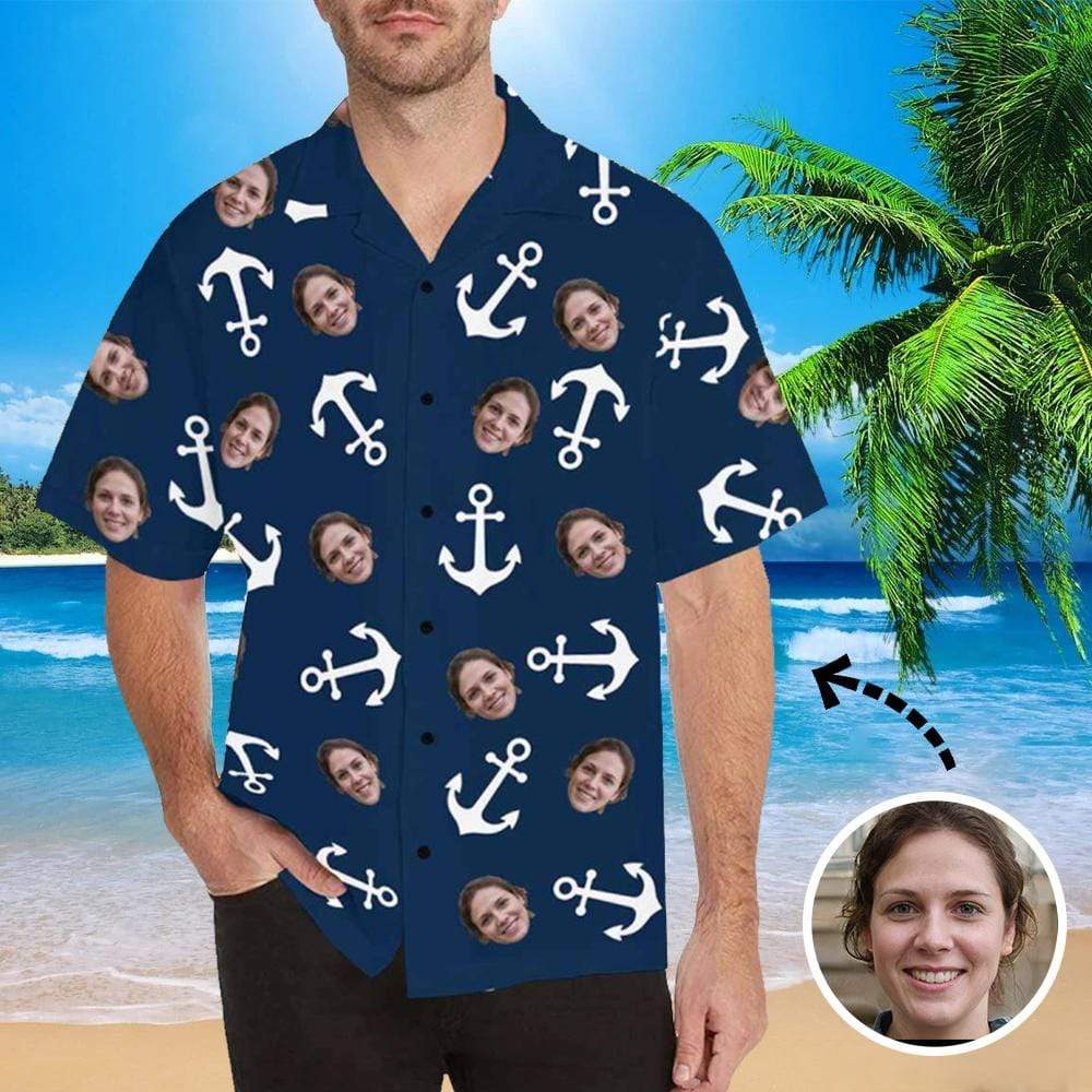 Custom Face Anchor Blue All Over Print Hawaii Shirt Ha9559