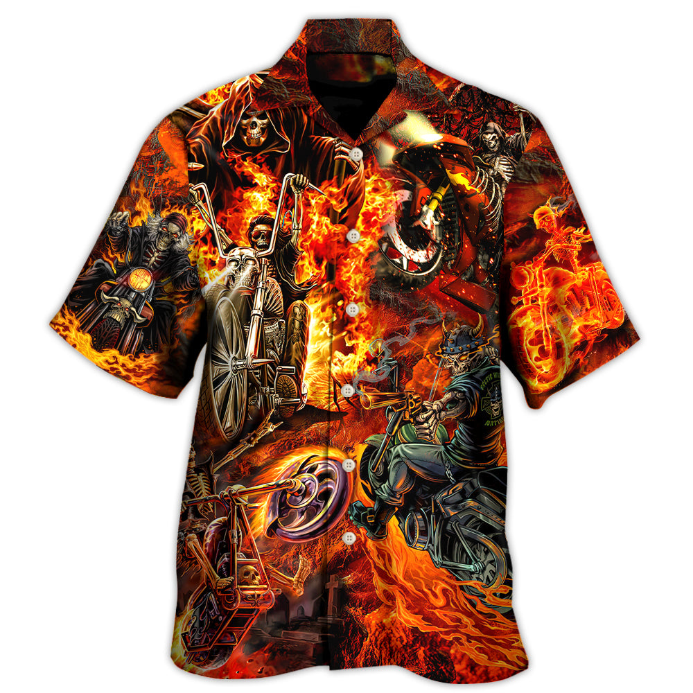 Motorcycle Lover Skull Fire Burning Art Style Hawaii Shirt Ha11877