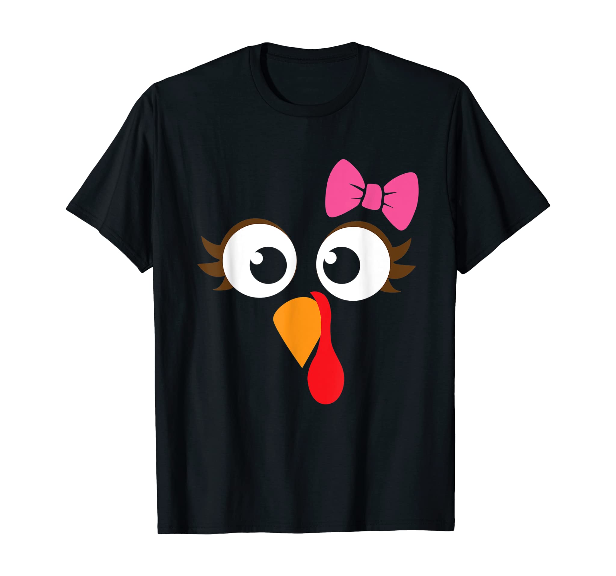 Turkey Face Girl Pink Bow T Shirt | Kids Thanksgiving Gift