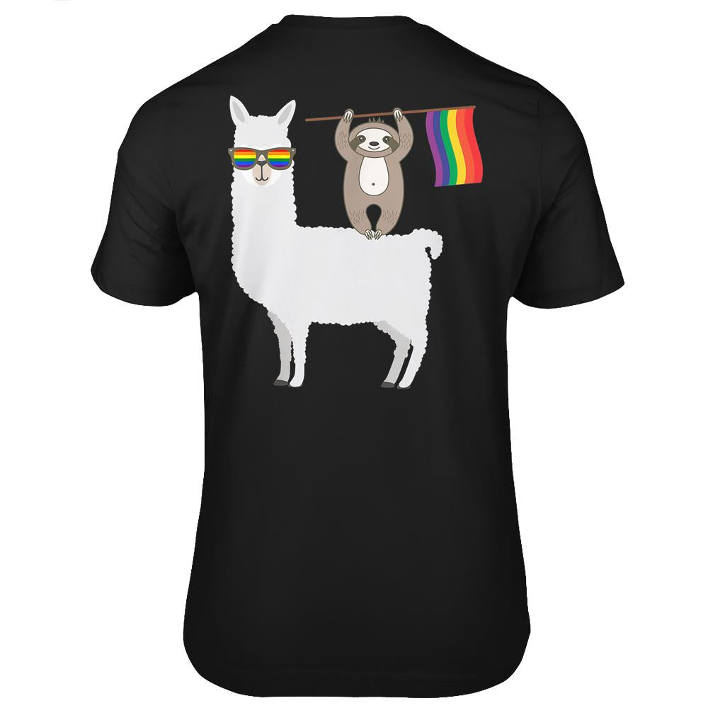 Lgbt Sloth Riding A Llama Gay Pride Lesbian Rainbow T Shirts Print On Back