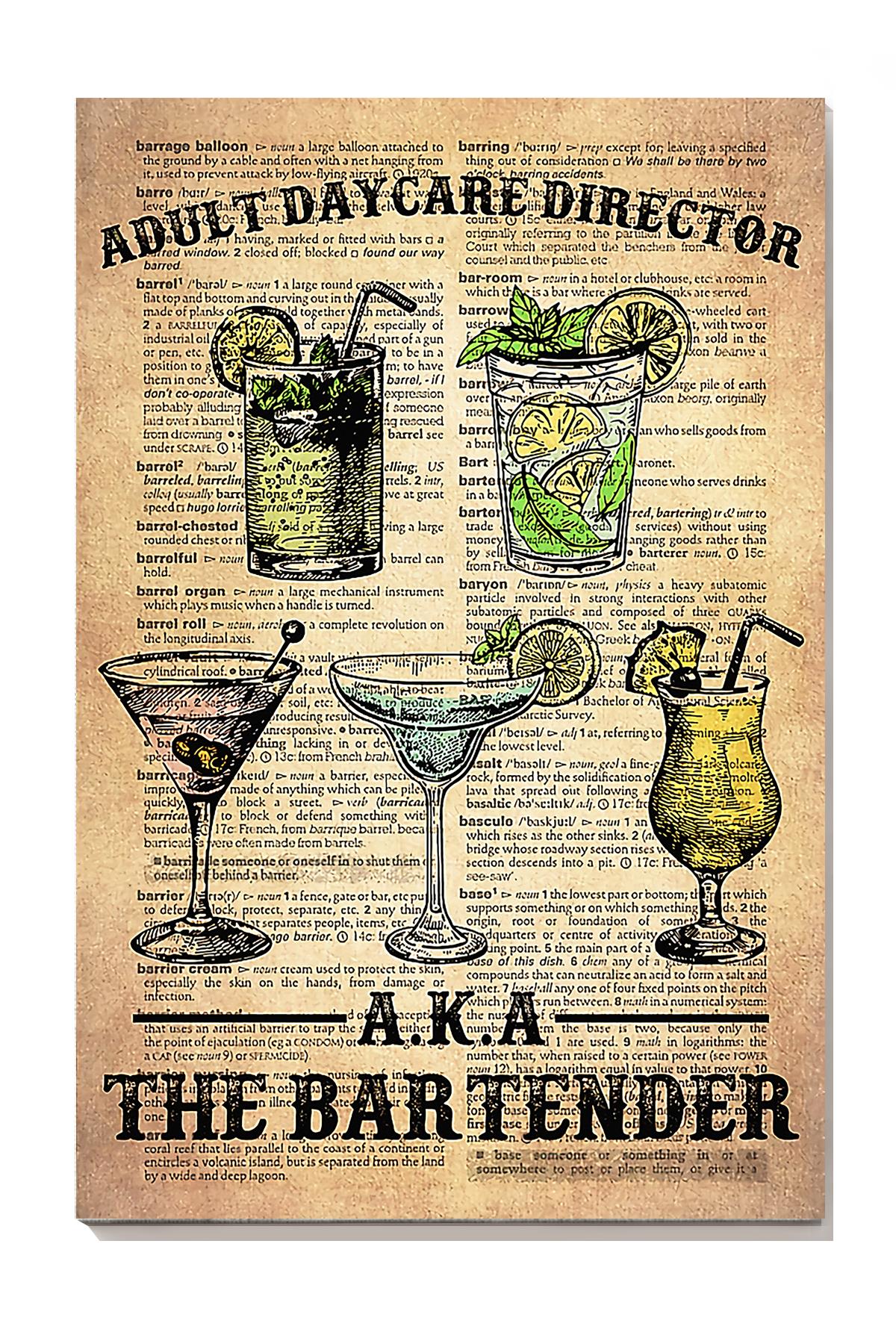 Adult Day Care Direction Aka The Bartender Cocktail Wine Wall Art For Home Decor Wrapped Canvas