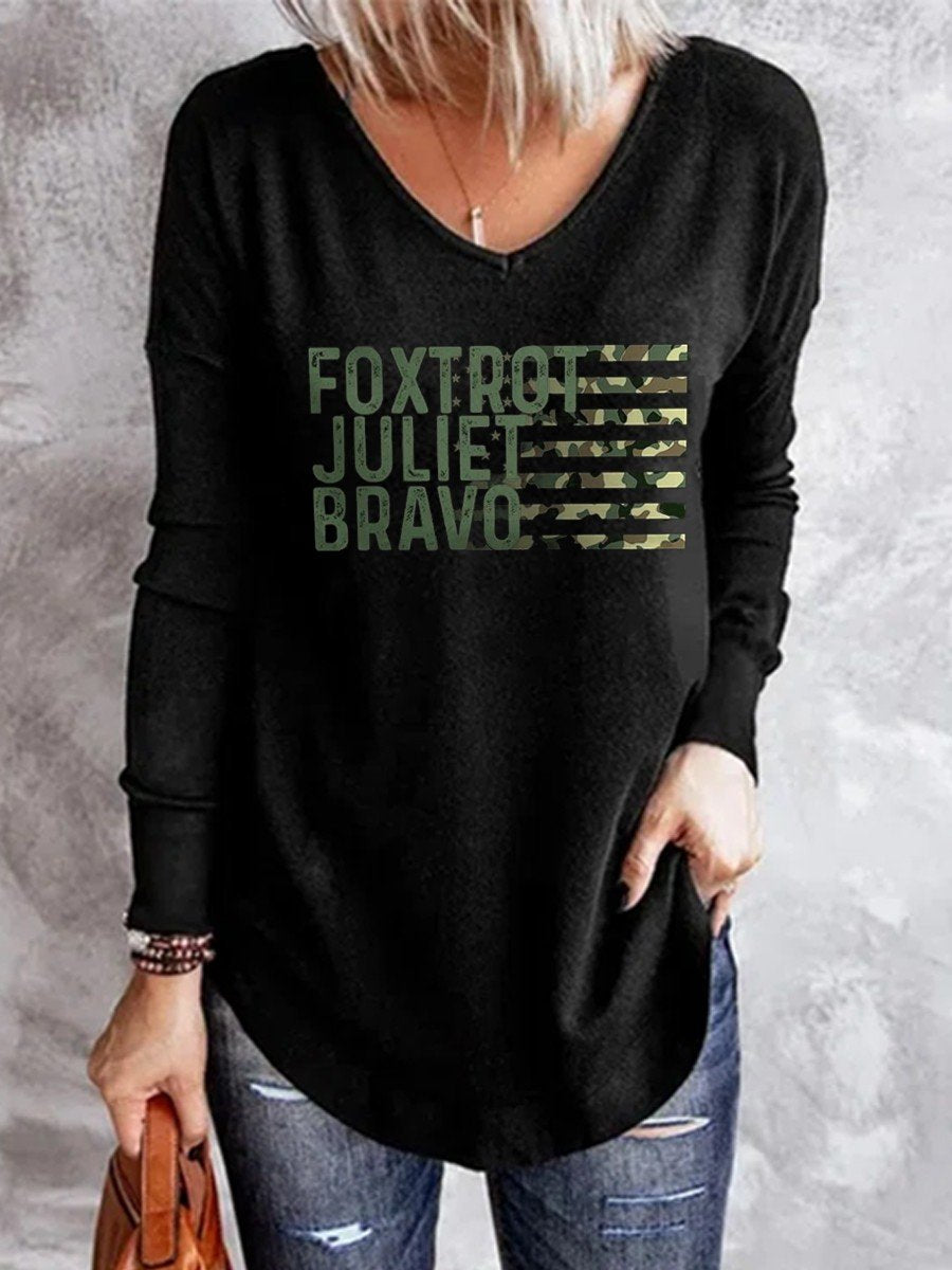 Women’S Fjb Foxtrot Juliet Bravo  V-Neck Long Sleeves Tee