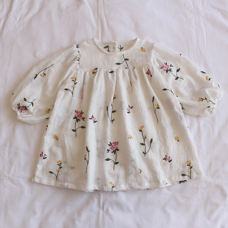 Toddlers Kids Princess Dresses Embroidery Floral Puff Sleeve Baby Girls Loose Cotton Dress 2020 Spring Children Clothes alx