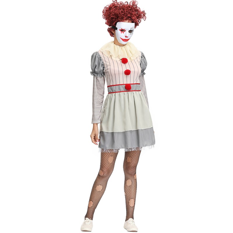 Women’s Killer Clown Costume Ladies Carnival Party Halloween Cosplay Circus Clown Costumes Stage Performance Clown Dress Up Sexy alx