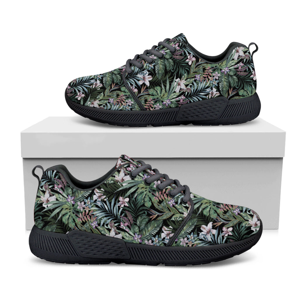 Vintage Tropical Floral Print Black Athletic Shoes