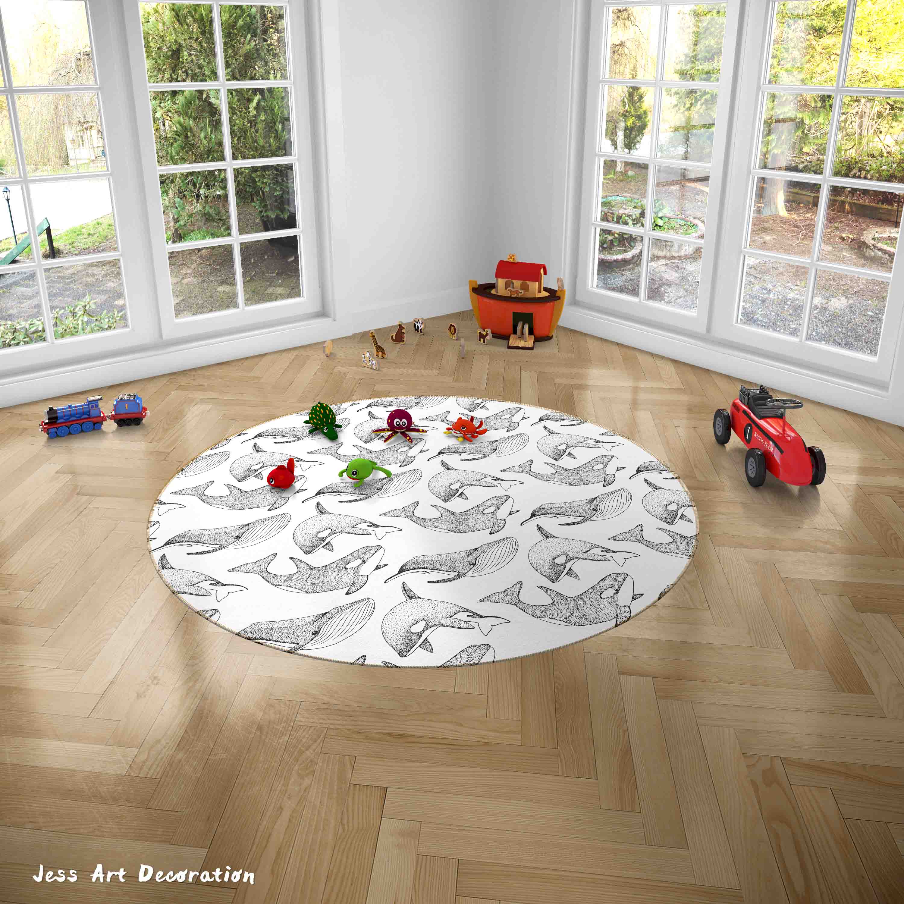 3D Cartoon Animal Shark Kids Non-Slip Round Rug Mat 125