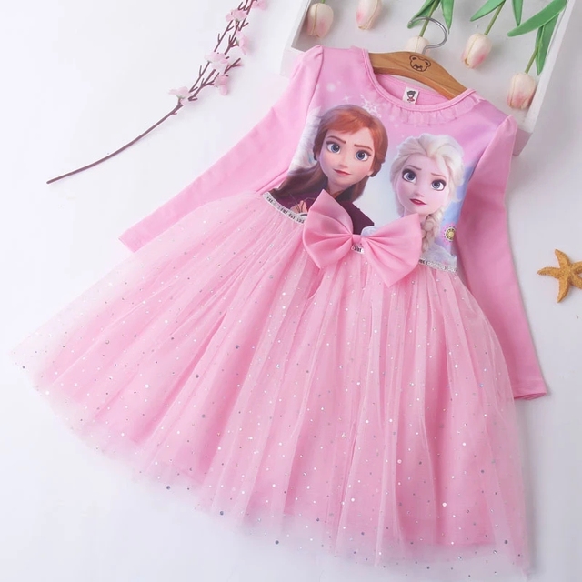 Autumn Kids Dresses for Girls Frozen Elsa Princess Long Sleeve Costume Lace Mesh Party Birthday Teenagers Children Outfits alx