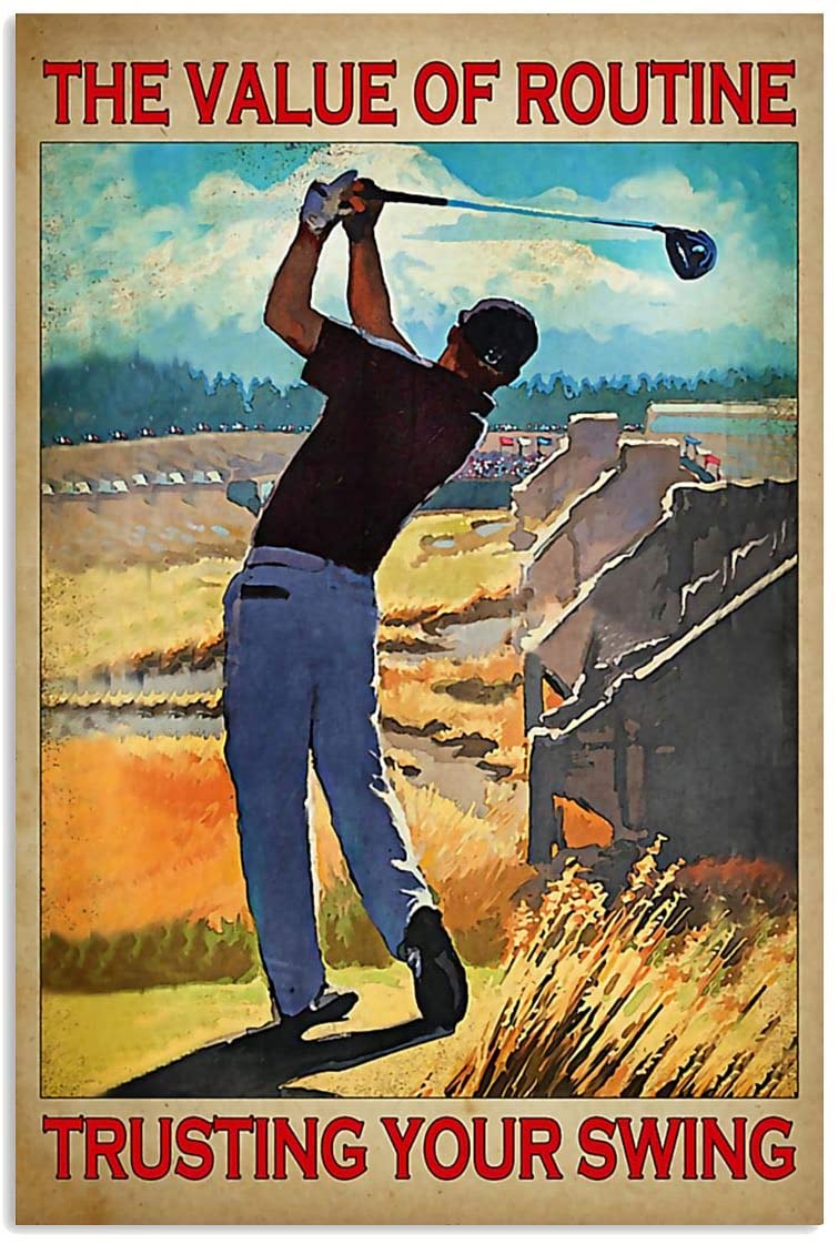 Vintage Man Playing Golf – Trusting Your Swing Poster Art Print      Home Decor Gift For Men Women Family Friend On Birthday Xmas