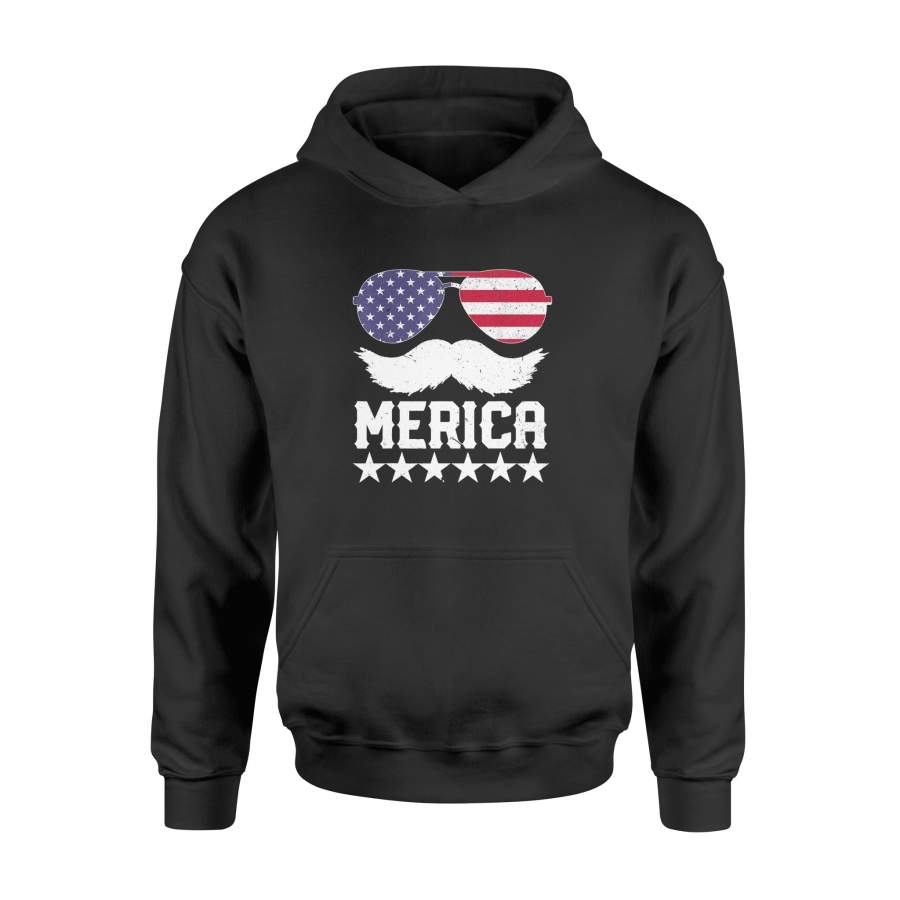 4th of July MERICA America Flag Mustache USA T-Shirt – Standard Hoodie