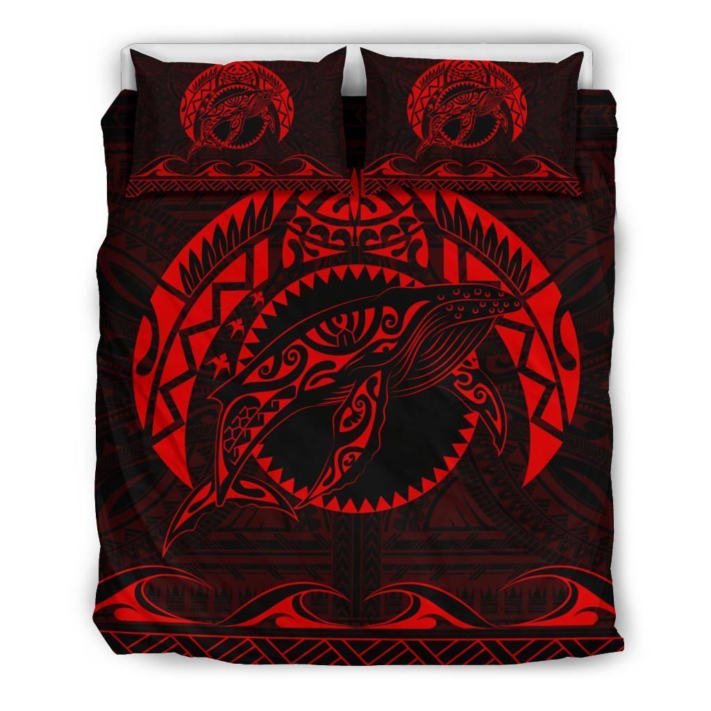 Alohawaii Bedding Set – Cover And Pillow Cases Hawaiian Polynesian Whale Red – Ah – J7