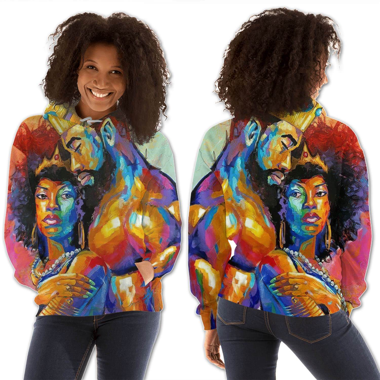 African American Hoodies Beautiful Melanin Girl All Over Print Womens Hooded Sweatshirt African American Apparel BPS84035