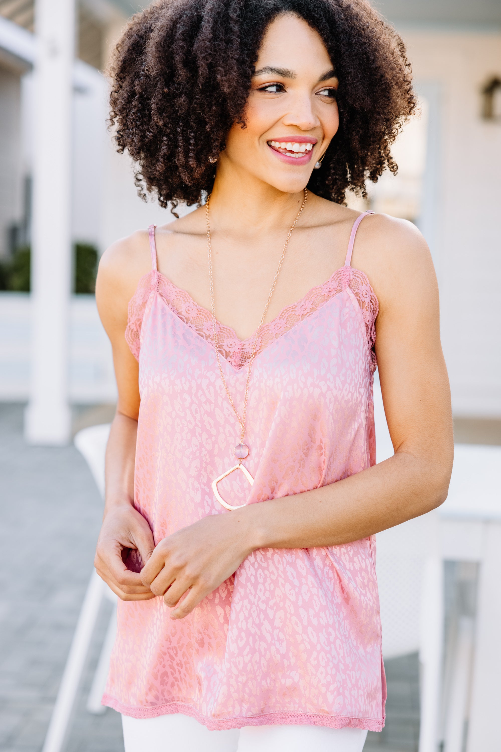 Tell It All Mauve Pink Satin Leopard Tank