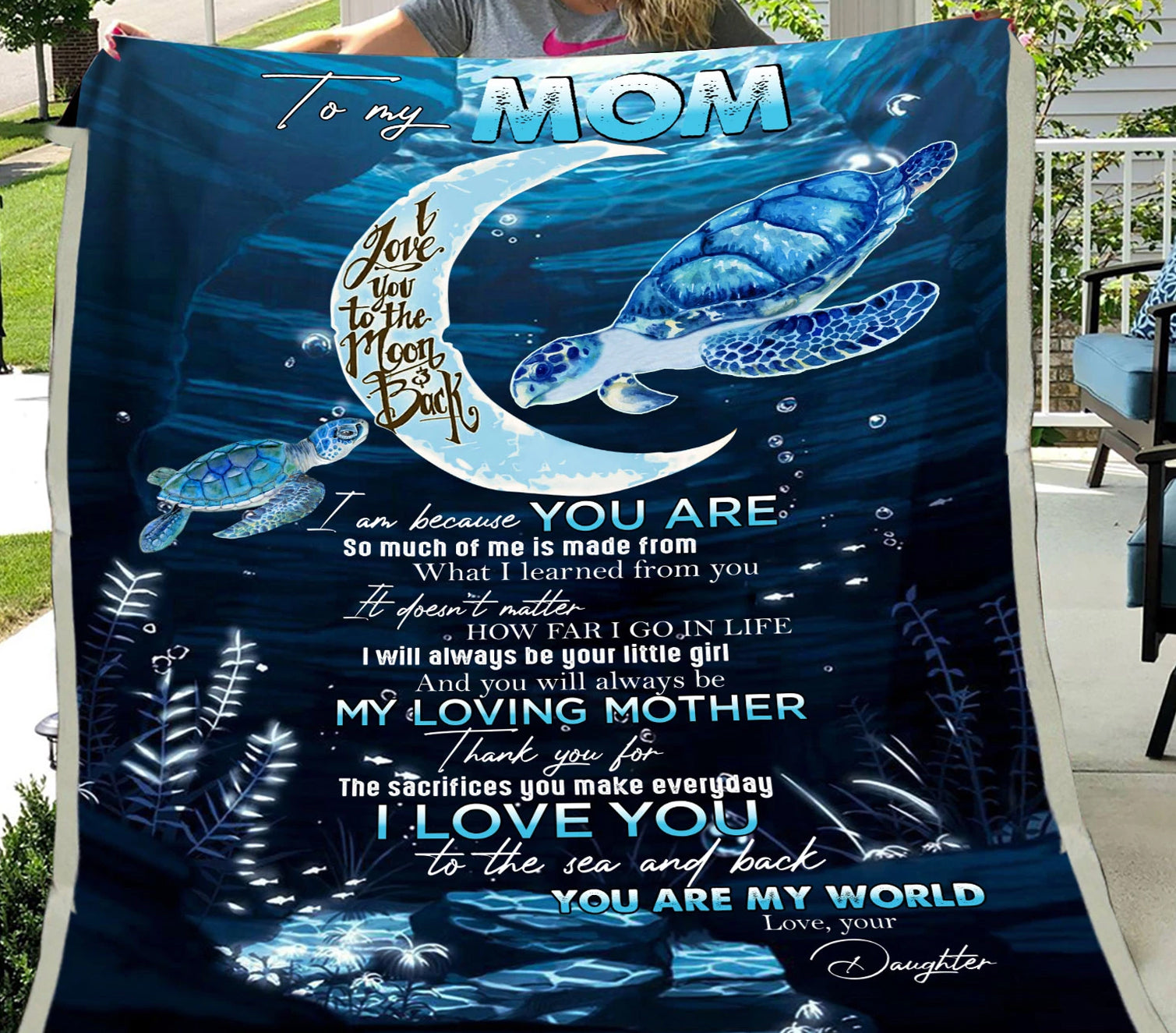 To My Mom I Am Because You Are I Love You To The Moon And Back, Turtle Maternal Love Fleece Blanket Home Decor Bedding Couch Sofa Soft And Comfy Cozy Gift From Daughter