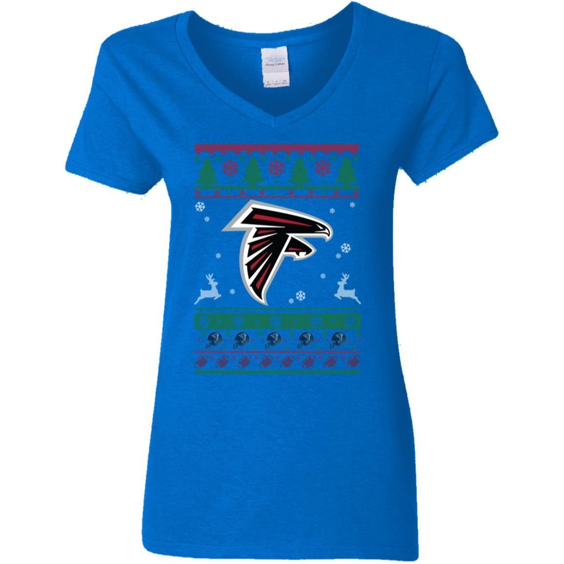 Atlanta Falcons Logo Football Teams Ugly Christmas Sweater Women V-Neck T-Shirt