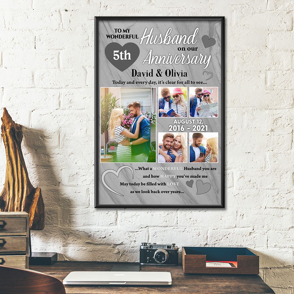 Personalized Photo, Names & Date 5Th Wedding Anniversary Gifts Poster For Couple, Husband, Him