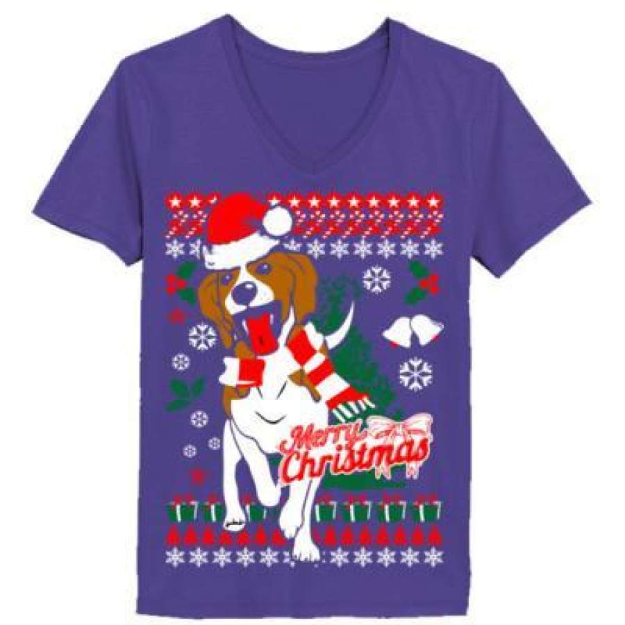 AGR Beagle Dog Ugly Christmas Sweater Holiday Xmas – Ladies’ V-Neck T-Shirt