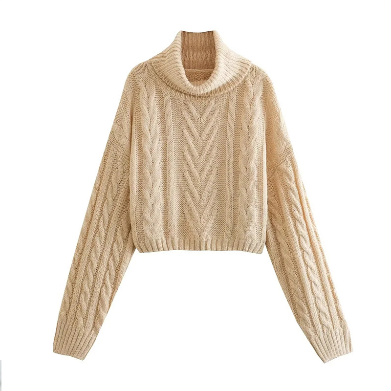 Women Twist Turtleneck Cropped Sweater Casual Long Sleeved Female Warm Sweaters 2022 Autumn Winter Solid All-match Lady Pullover alx