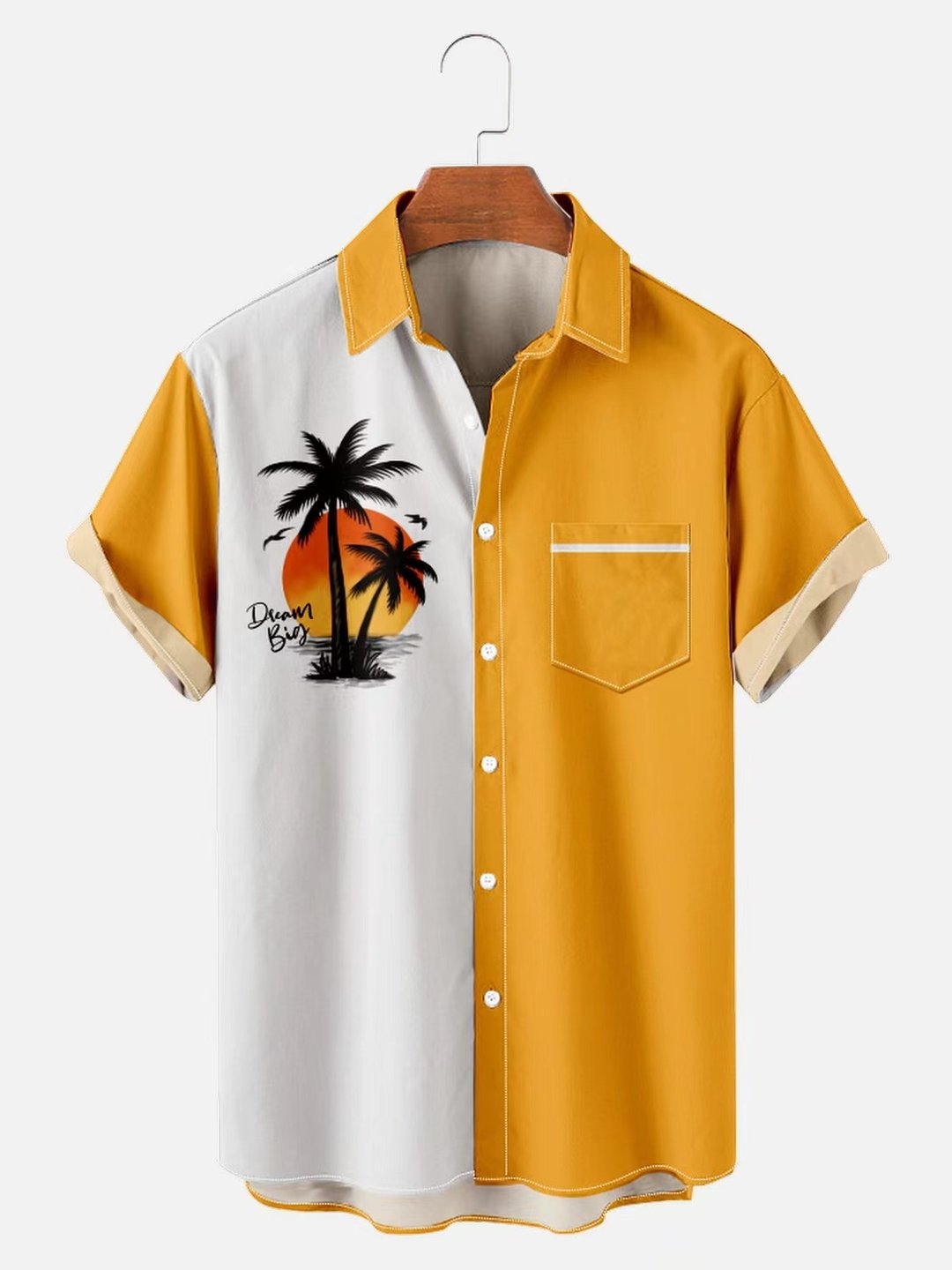 Mens Geometric Coconut Tree Print Casual Breathable Hawaii Short Sleeved Shirt Ha54126