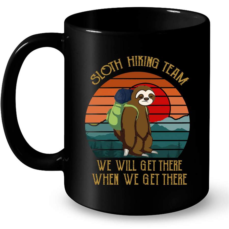 Sloth Hiking Team We Will Get There When We Get There, Classic Sunset Vintage – Full-Wrap Coffee Black Mug