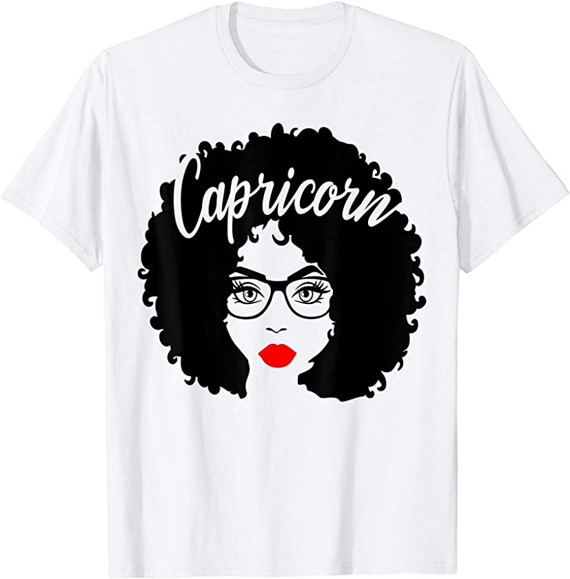 Black Queen Birthday Red Lips Afro Diva Capricorn Zodiac T-Shirt