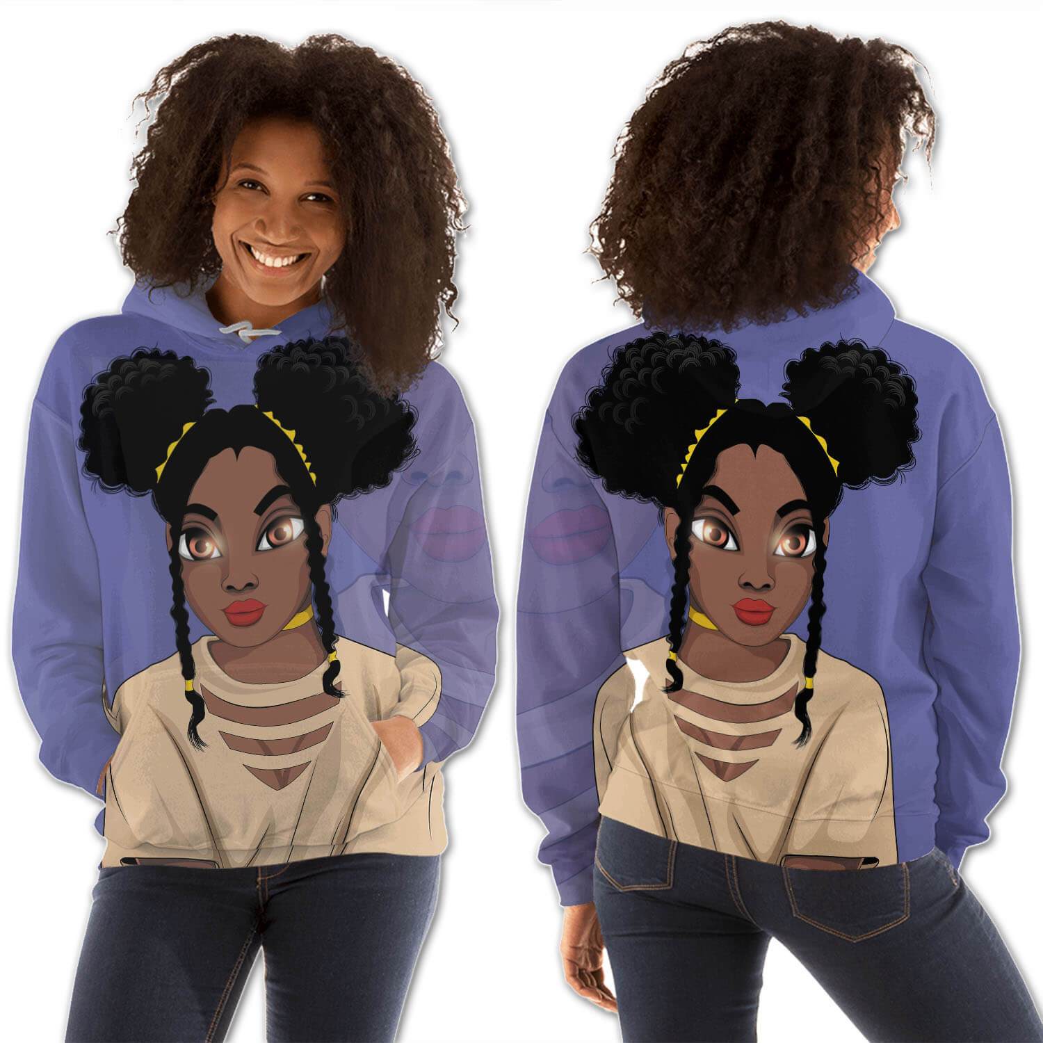 African American Hoodies Pretty Girl With Afro All Over Print Womens Hooded Sweatshirt African Clothing For Women BPS11530