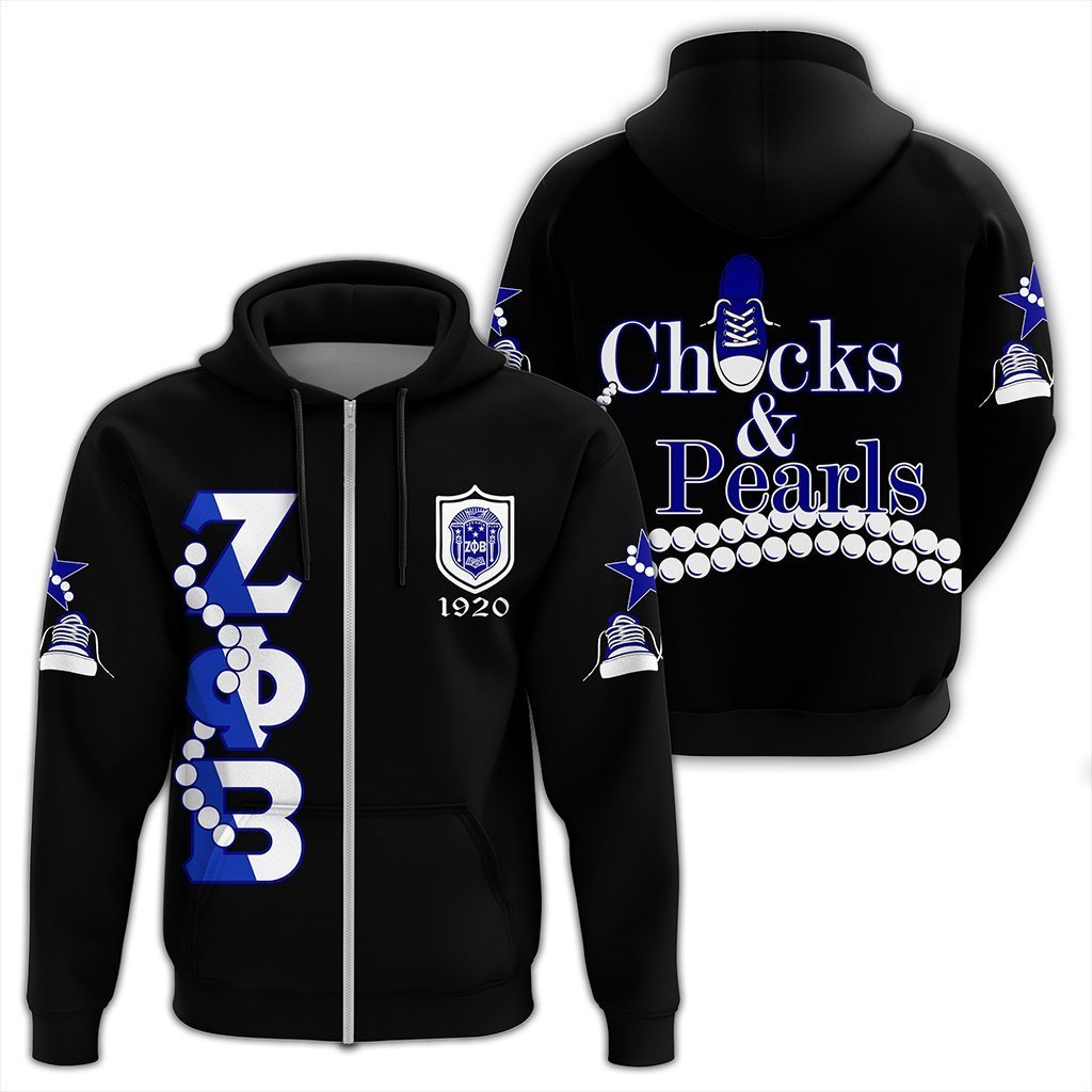 Sorority Hoodie – Zeta Phi Beta Pearls K.H Chucks N Pearls Zip Hoodie