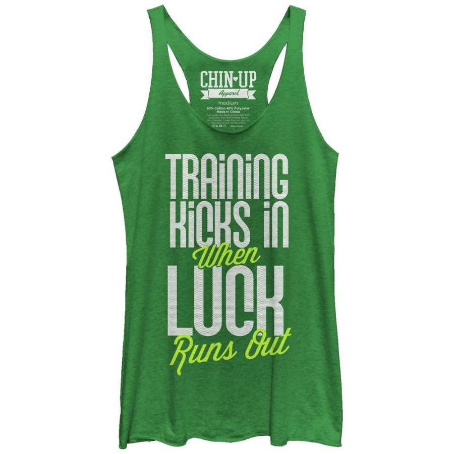 CHIN UP Women’s Training Kicks in When Luck Runs Out  Racerback Tank Envy Green