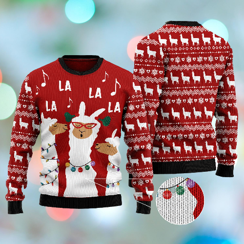 Unifinz Llama Christmas Ugly Sweater Three Llamas Singing Christmas Red Sweater 2022