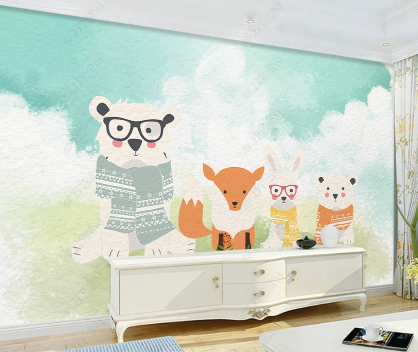 3D Hand-Painted Cartoon Animal Wall Mural Wallpaper Sww3208