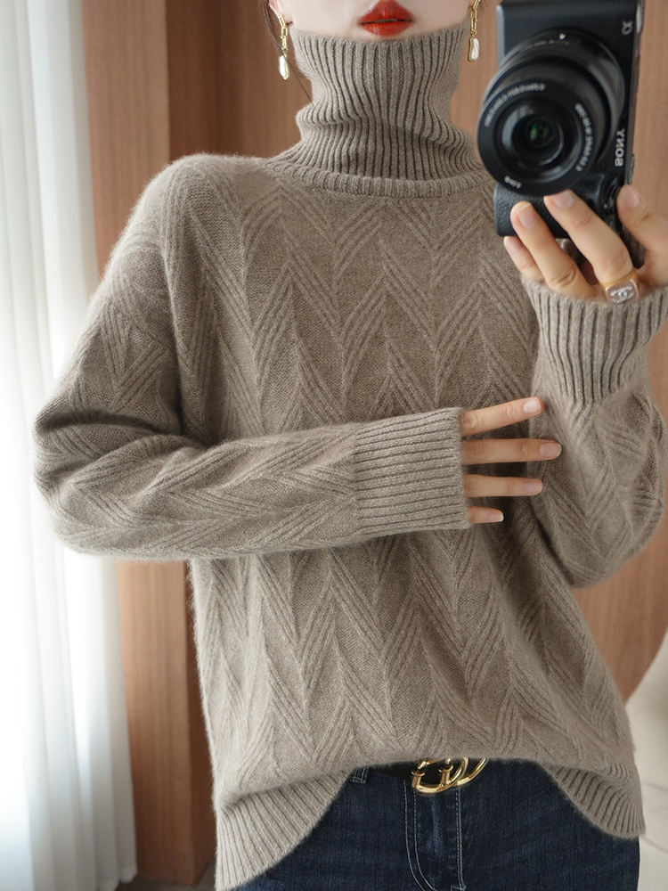 2022 Autumn Winter New Thick Cashmere Sweater Women Turtleneck Pullover Sweater Warm Loose Knitted Wool Sweater Tops For Female alx