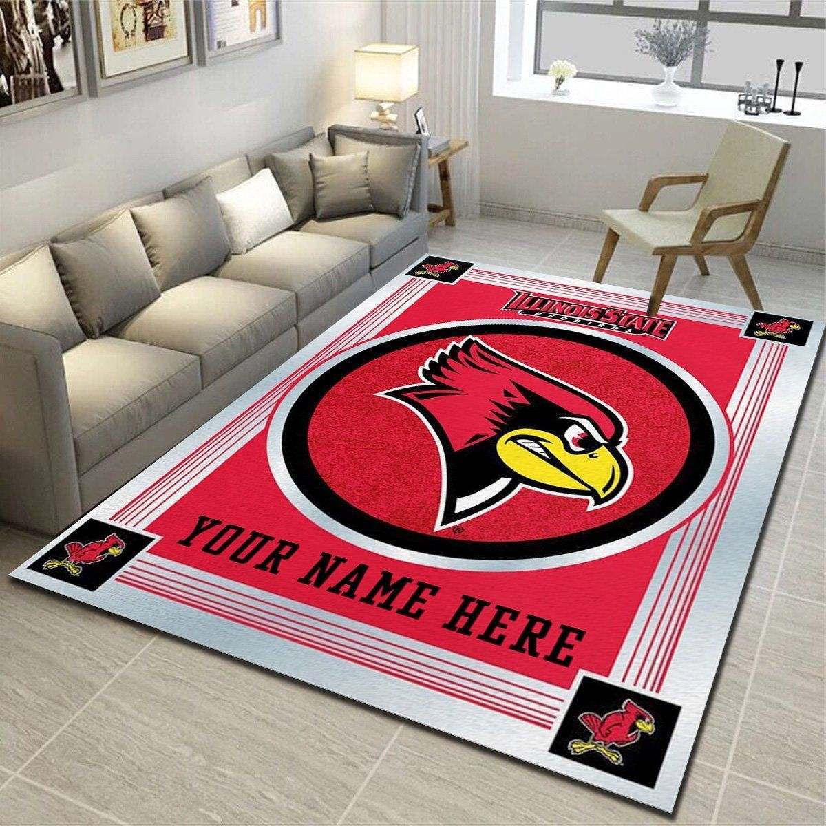 Illinois State Redbirds Personalized Area Rug, Living Room Bedroom Carpet, Customized Floor Mat Home Decor